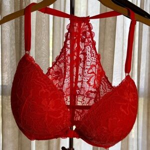 PINK Victoria's Secret Hot Coral Lace Racerback Bra